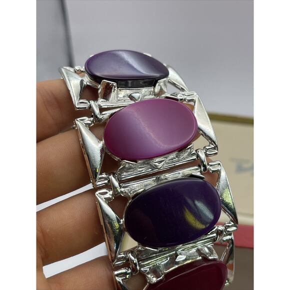 Vtg Bracelet Estate Signed DAM Lucite Chunky Runway Pink Purple 7” Heavy - Picture 9 of 14